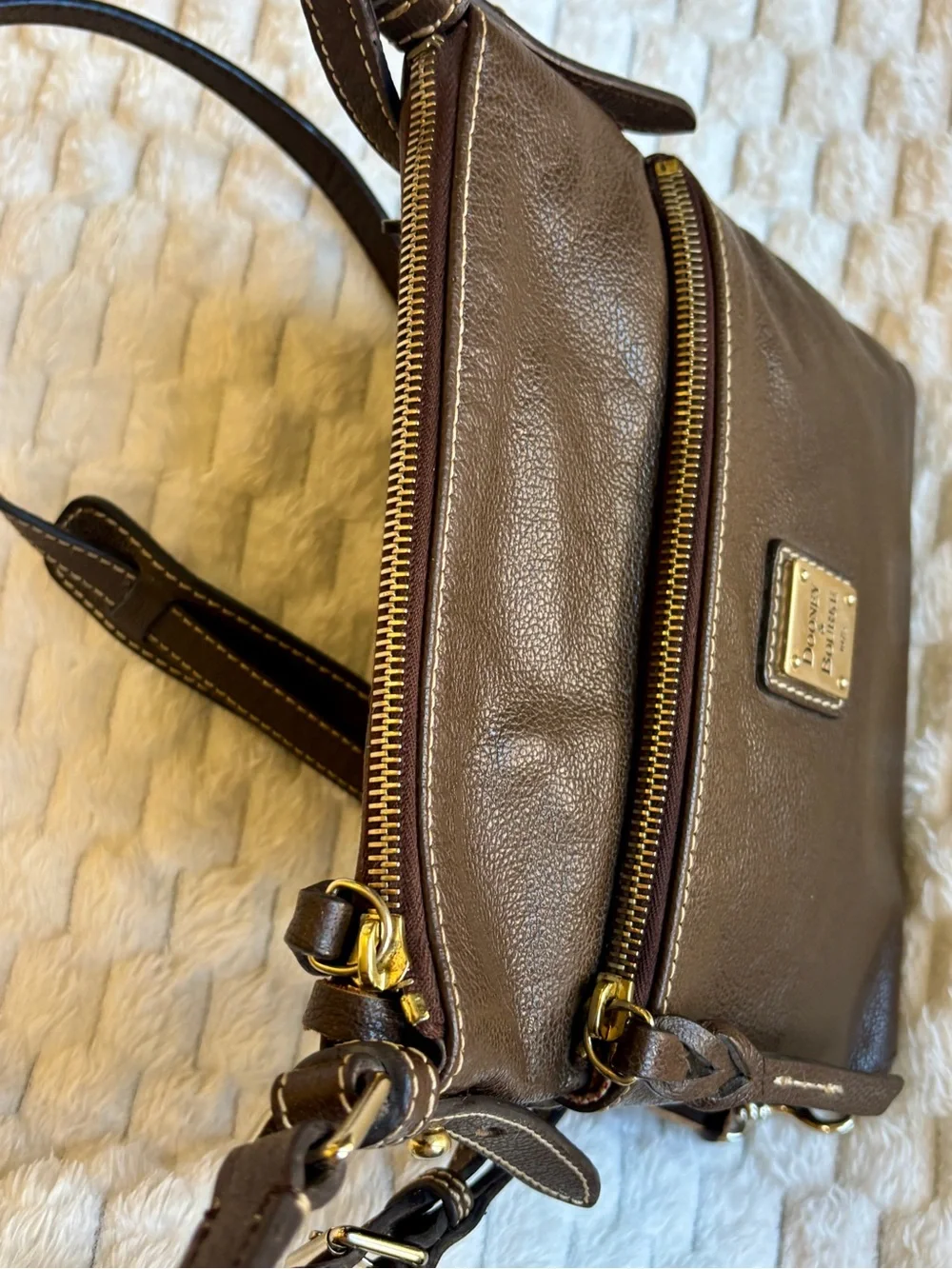 Dooney and Burke brown pebbled Crossbody with gold hardware adjustable strap